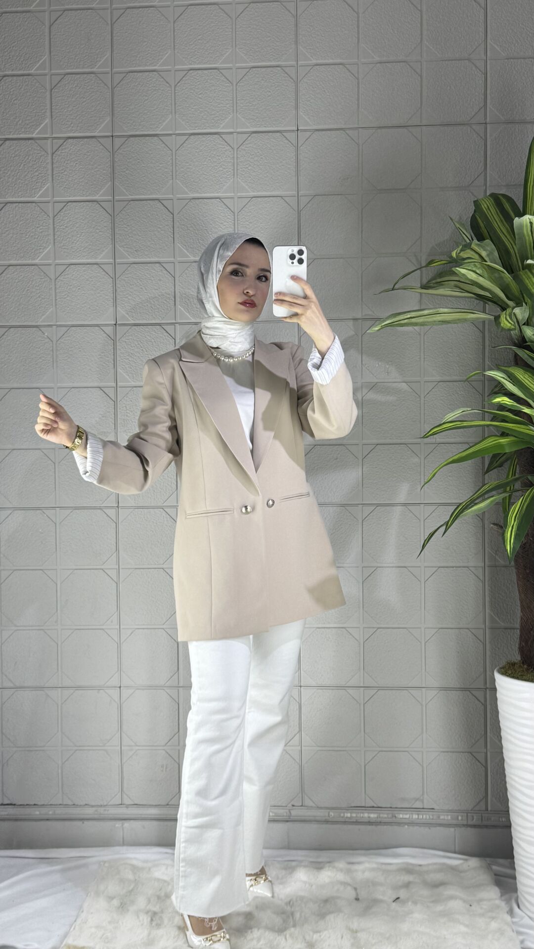 ELVA Model Düğmeli Ceket - Bej