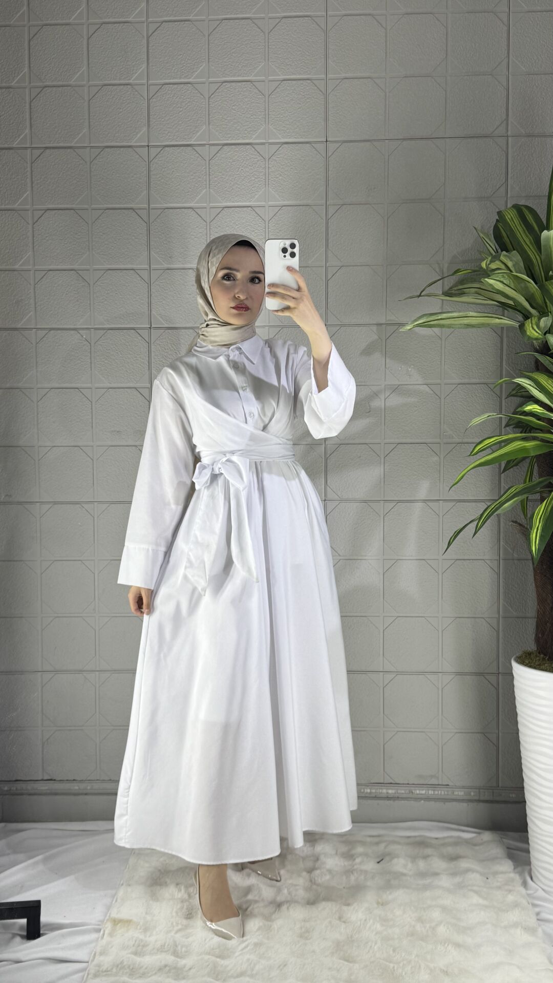 LIVI Model Gömlek Elbise - Beyaz