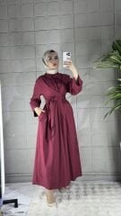 LIVI Model Gömlek Elbise - Bordo