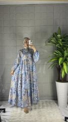 Tansel Model Elbise - Mavi Çiçekli
