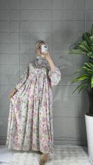 Tansel Model Elbise - Beyaz Çiçekli