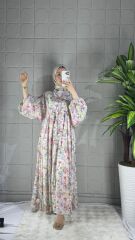 Tansel Model Elbise - Beyaz Çiçekli