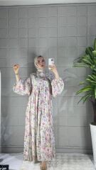 Tansel Model Elbise - Beyaz Çiçekli