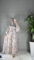 Tansel Model Elbise - Beyaz Çiçekli