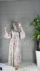 Tansel Model Elbise - Beyaz Çiçekli