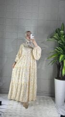 Tansel Model Elbise - Turuncu Çiçekli