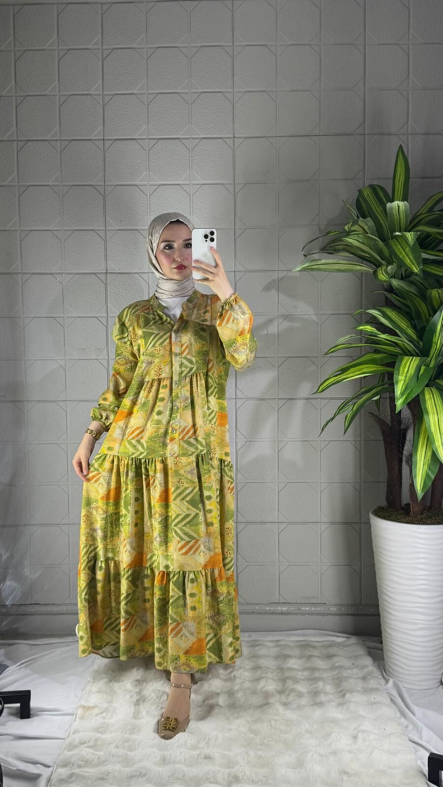 Tansel Model Elbise - Sarı Çiçekli
