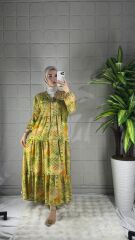 Tansel Model Elbise - Sarı Çiçekli