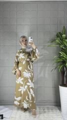 VİSKON Model Elbise - Desenli Bej