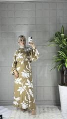 VİSKON Model Elbise - Desenli Bej