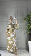 VİSKON Model Elbise - Desenli Bej