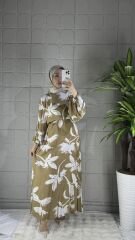 VİSKON Model Elbise - Desenli Bej