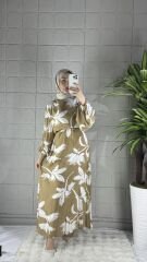 VİSKON Model Elbise - Desenli Bej