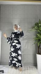 VİSKON Model Elbise - Çiçek Desenli