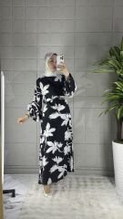 VİSKON Model Elbise - Çiçek Desenli