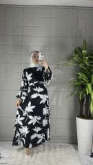 VİSKON Model Elbise - Çiçek Desenli