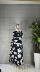 VİSKON Model Elbise - Çiçek Desenli