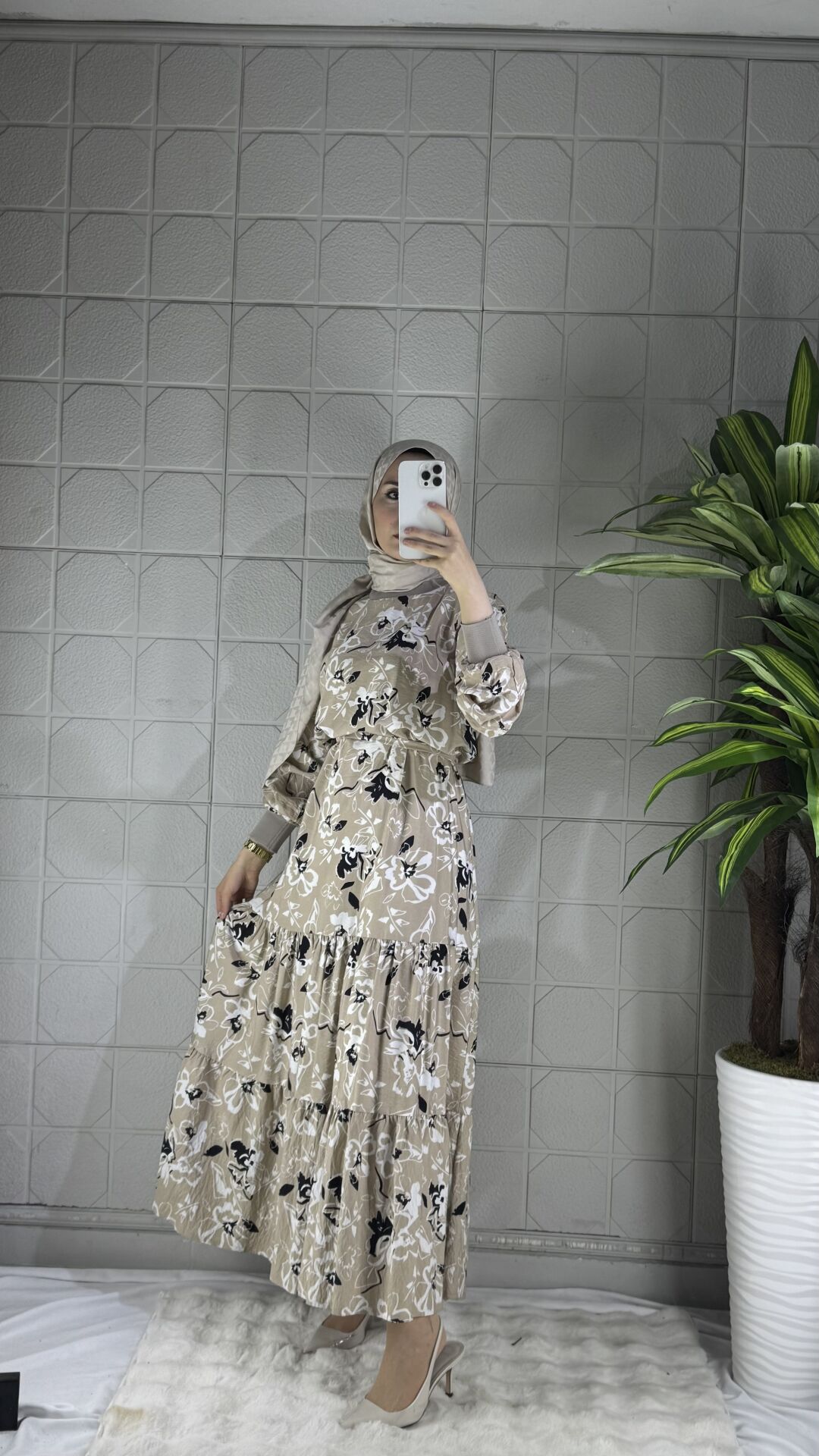 VİSKON Model Elbise - Krem