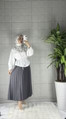 PİLELİ Model Etek - Gri