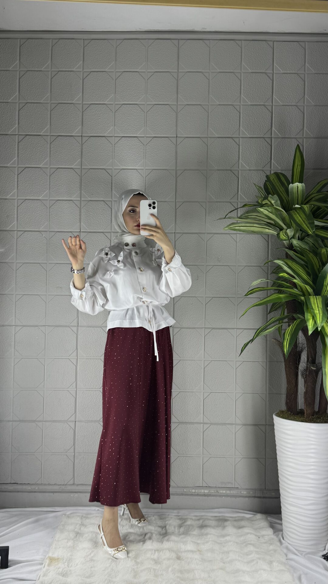 TAŞLI Model Etek - Bordo