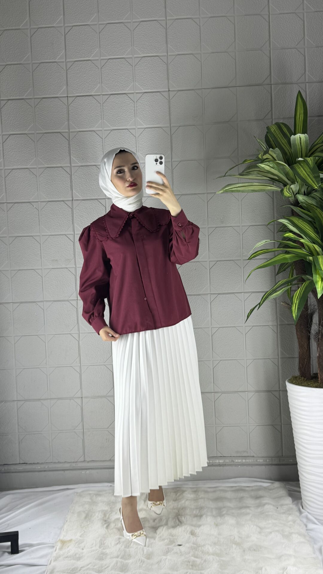 BEBE Yaka Model Gömlek - Bordo