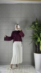 Büzgülü Model Gömlek - Bordo