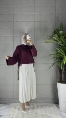 Büzgülü Model Gömlek - Bordo