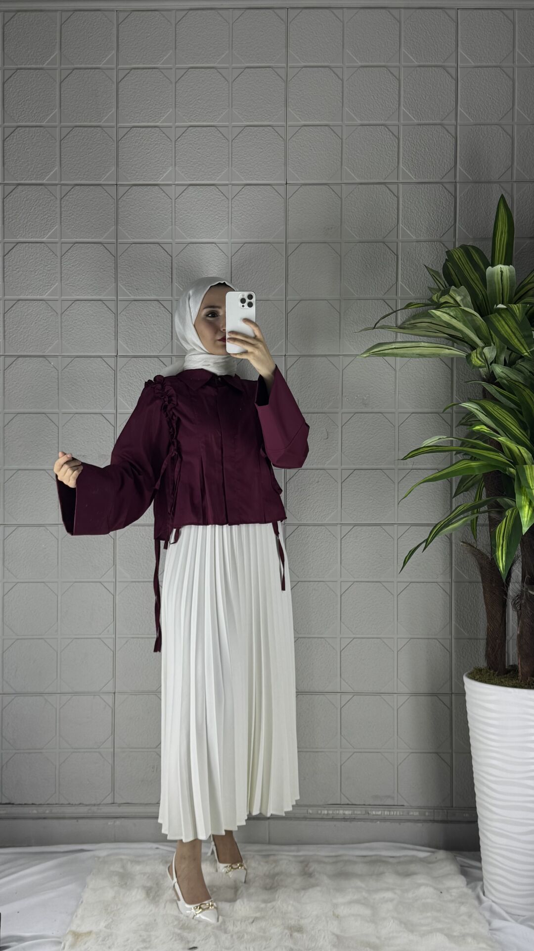 Büzgülü Model Gömlek - Bordo
