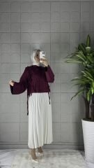 Büzgülü Model Gömlek - Bordo