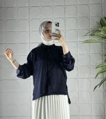 Saten Taşlı Model Gömlek - Siyah