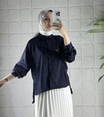 Saten Taşlı Model Gömlek - Siyah