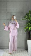 Bağlamalı Model Pantolonlu Takım - Pembe