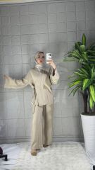 Bağlamalı Model Pantolonlu Takım - Bej