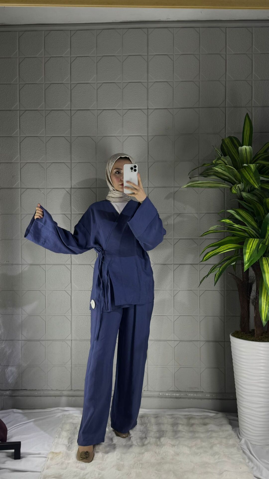 Bağlamalı Model Pantolonlu Takım - Mavi