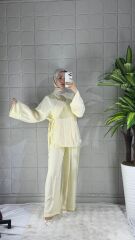 Bağlamalı Model Pantolonlu Takım - Sarı