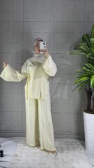 Bağlamalı Model Pantolonlu Takım - Sarı