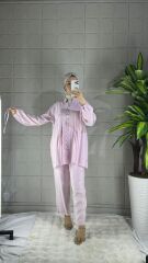 Biritli Model Pantolonlu Takım - Pembe