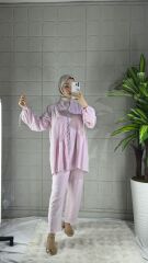 Biritli Model Pantolonlu Takım - Pembe