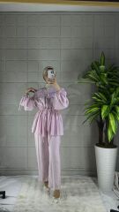 Büzgülü Model Pantolonlu Takım - Pembe