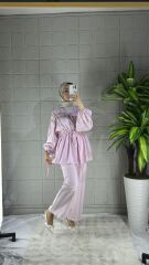 Büzgülü Model Pantolonlu Takım - Pembe