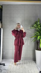 Büzgülü Model Pantolonlu Takım - Bordo