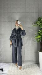 Büzgülü Model Pantolonlu Takım - Gri