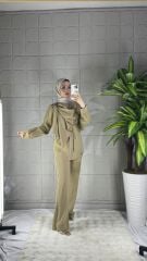 Şal Yaka Model Pantolonlu Takım - Yeşil