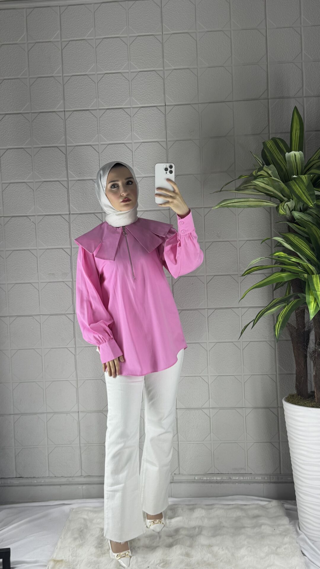 Bebe Yaka Model Fermuarlı Tunik - Pembe