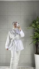 Belden Bağlamalı Model Tunik Gömlek - Beyaz