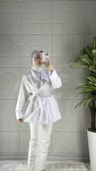 Belden Bağlamalı Model Tunik Gömlek - Beyaz
