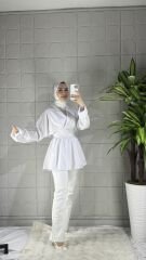 Belden Bağlamalı Model Tunik Gömlek - Beyaz