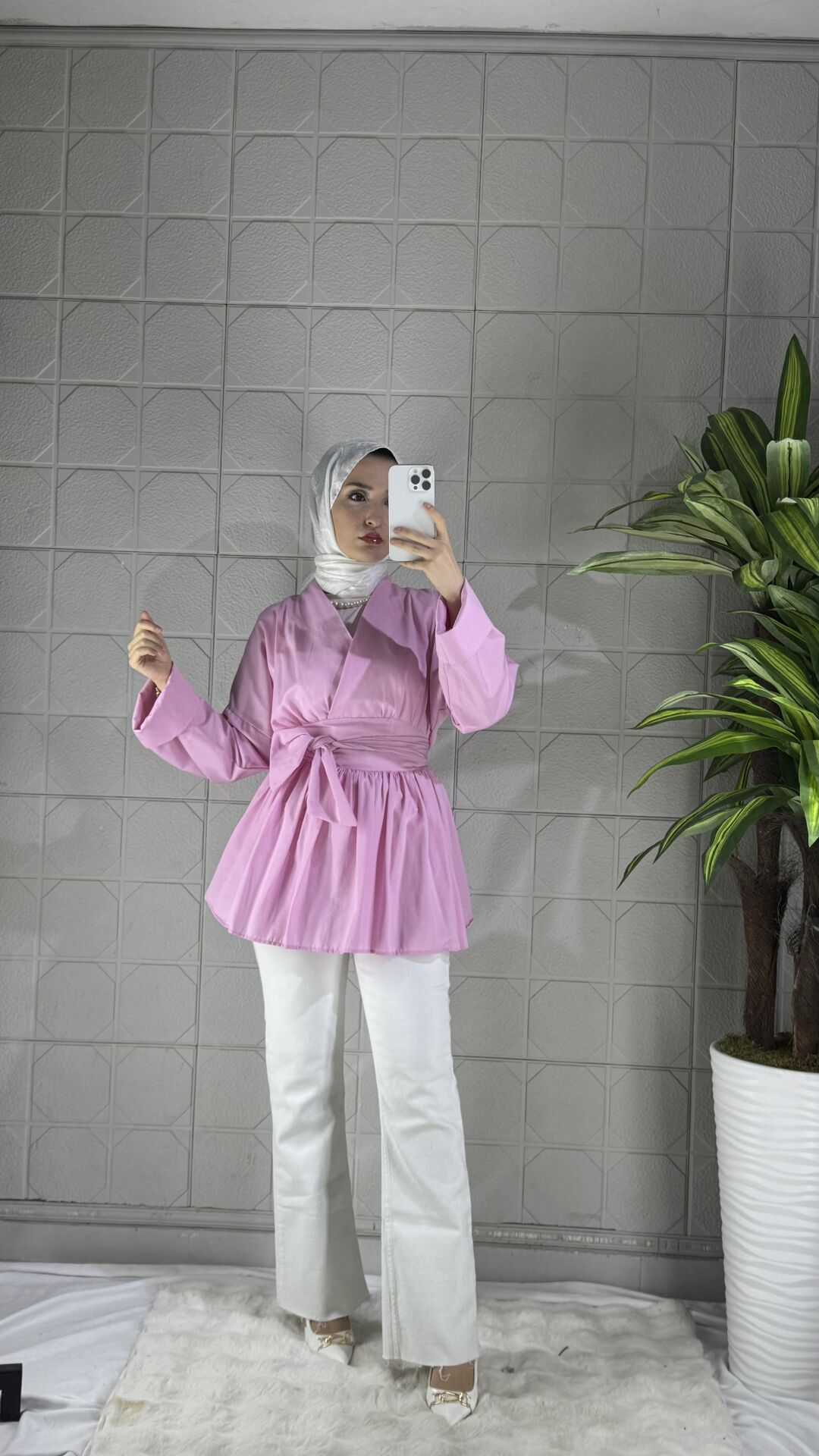 Belden Bağlamalı Model Tunik Gömlek - Pembe