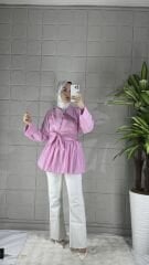 Belden Bağlamalı Model Tunik Gömlek - Pembe