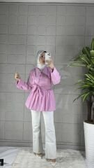 Belden Bağlamalı Model Tunik Gömlek - Pembe